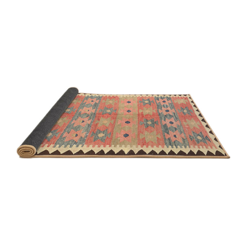 Tapis contemporain beige / rouge / bleu, Rond 4 pi
