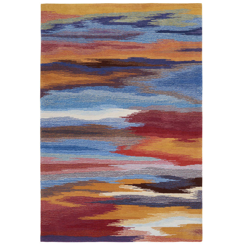 Tapis coucher de soleil touffeté à la main Danson, Rectangle 7 pi 3 po x 9 pi 3 po