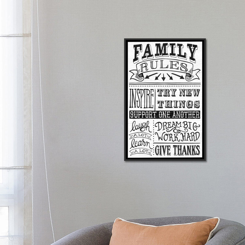 « family rules ii », art textuel sur toile, H 26 po x l 18 po x P 1,5 po, Toile avec cadre noir, Pas de tapis