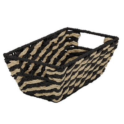  Small Striped Woven Basket In Black