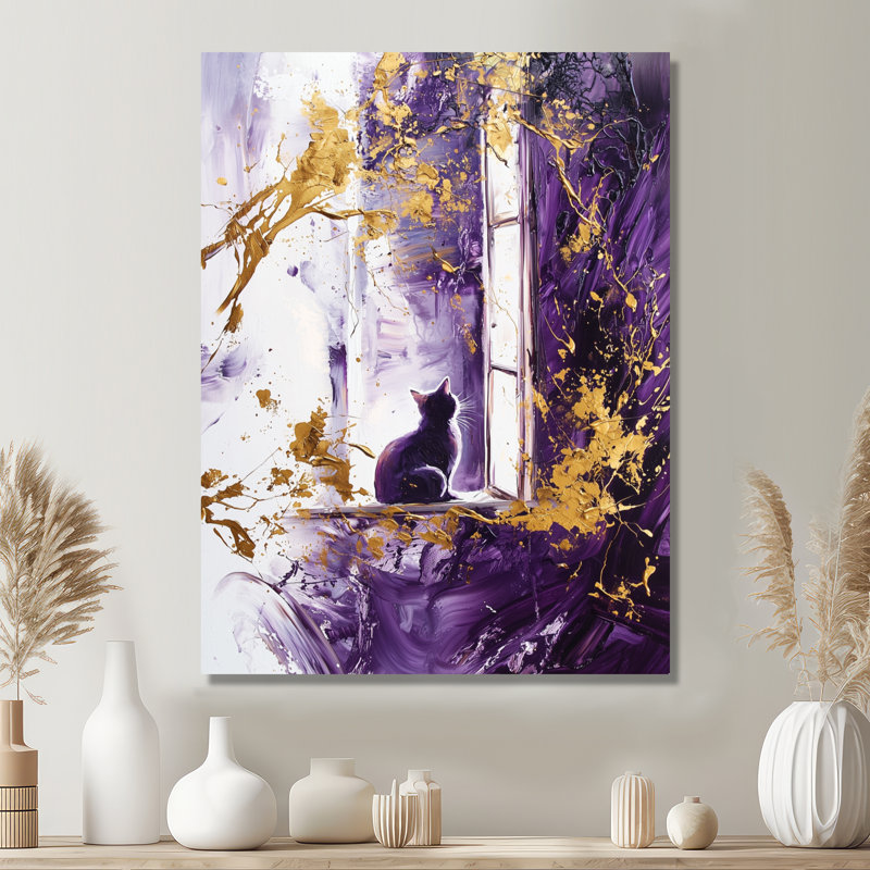 Reproduction d'art moderne en métal, "chat moderne" par la fenêtre II, H 32 po x l 16 po x P 0,84 po