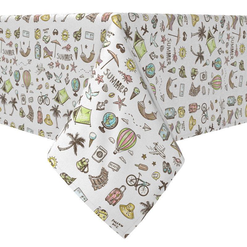 Rectangular Floral Cotton Twill Tablecloth, 120" L x 60" W