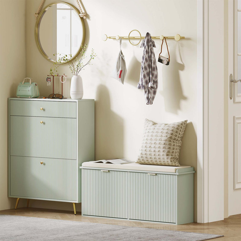Shoe Storage Bench, 47cm H x 104cm W x 26cm D, Green