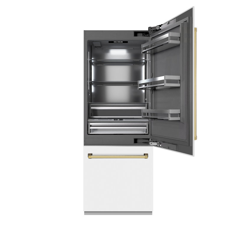 ZLINE Autograph 30 in. White Matte Built-In Refrigerator w/ Gray & Black Accents, White Matte/Gold