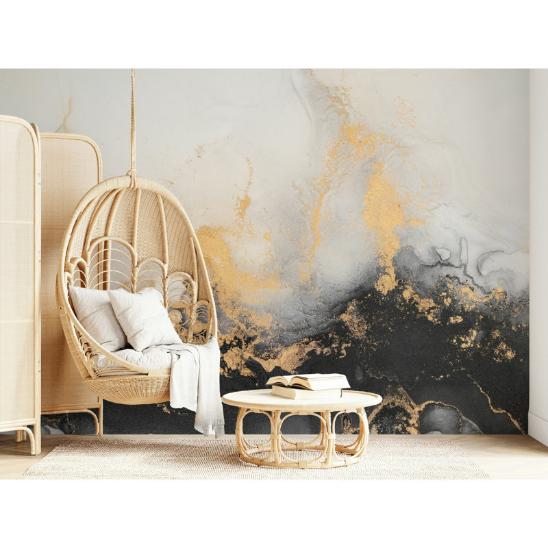 Abstract Black Gold Marble Effect Wallpaper, 75" L  x 112" W