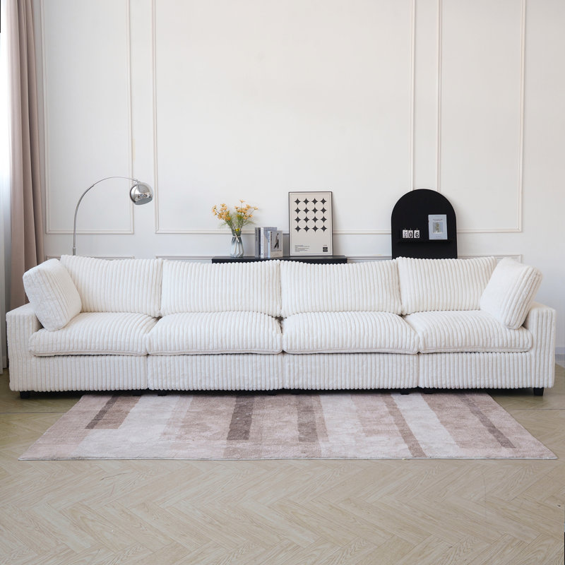 Canapé modulaire rembourré à accoudoirs larges, 4, Beige, H 25,6 po x l 157,48 po x P 39,37 po