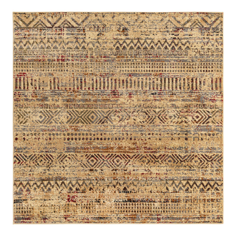 Tissu en polypropylène beige et noir Blakely, Carré 5 pi 3 po