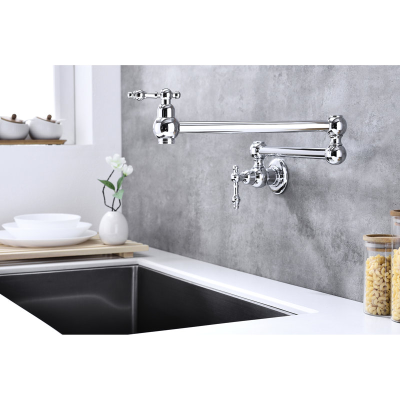 Pot Filler Faucet Wall Mount, Folding With Arm For Practical And Convenient Use, Double Handles To Regulate Water, Corrosion Coating, Brass Faucet, Mounted , Optimal Water Control, Finish,