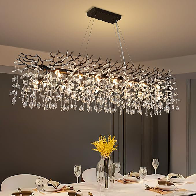 Lustres en cristal Erdenheim, H 15,7 po x l 60 po x P 16,2 po, Noir
