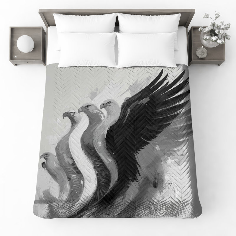 Couvre-lit matelassé à motif d'aigles monochrome toutes tailles, Grand lit