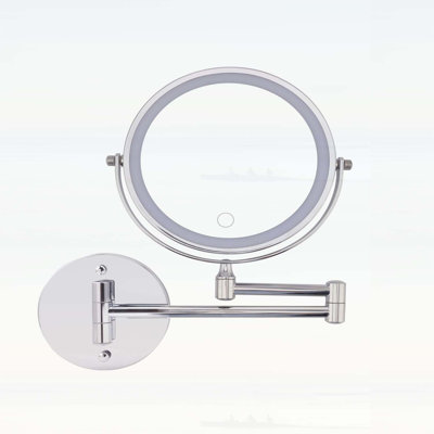Rechargeable Wall Mounted Makeup Mirror with 8'' Magnifying Lights, Double-Sided 1X/10X, 360° Rotation, and Foldable Arm for Bathroom Use