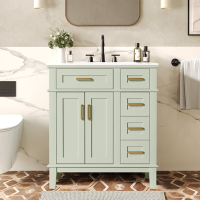 Bathroom Vanity With Ceramic Sink,storage Cabinet,deep Drawer And Standard Drawer