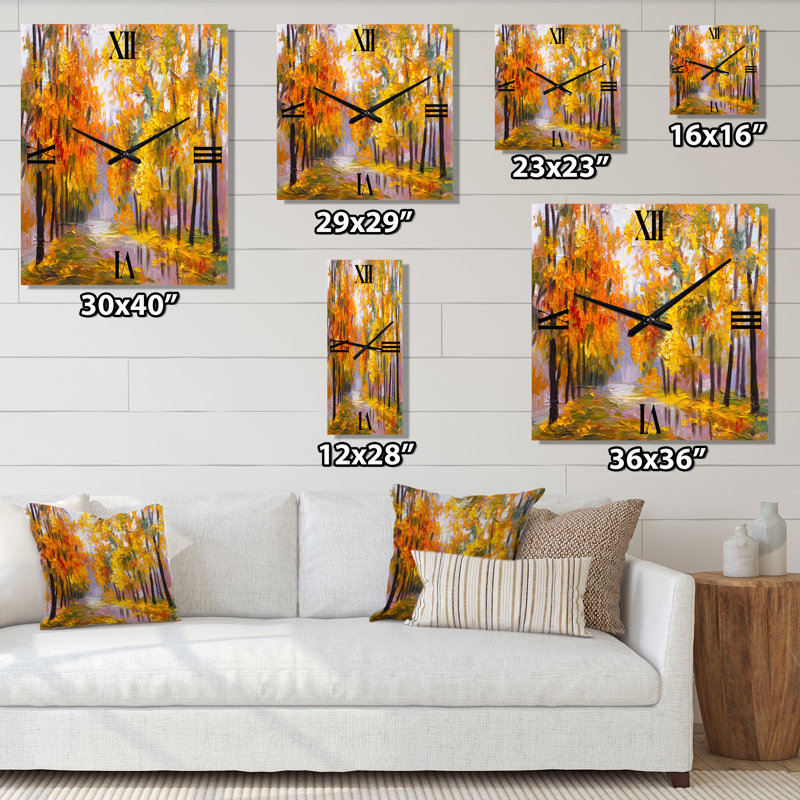 Horloge murale forêt pleine de feuilles tombées en automne, Grand