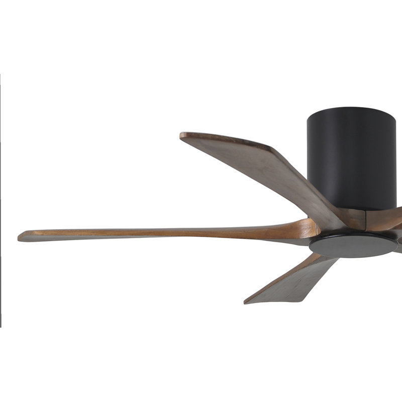 Irene Flushmount Light Kit 5 Blade LED Ceiling Fan, Matte Black, 52", Walnut Tone
