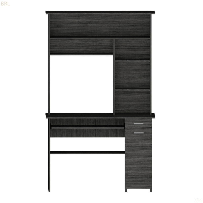 2-Drawer 7-Shelf Computer Desk With Hutch, Gray