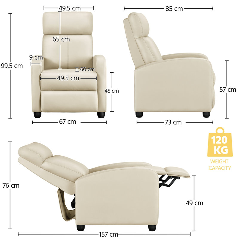 Manual Glider Recliner Armchair  with 3 Relaxation Modes, Beige