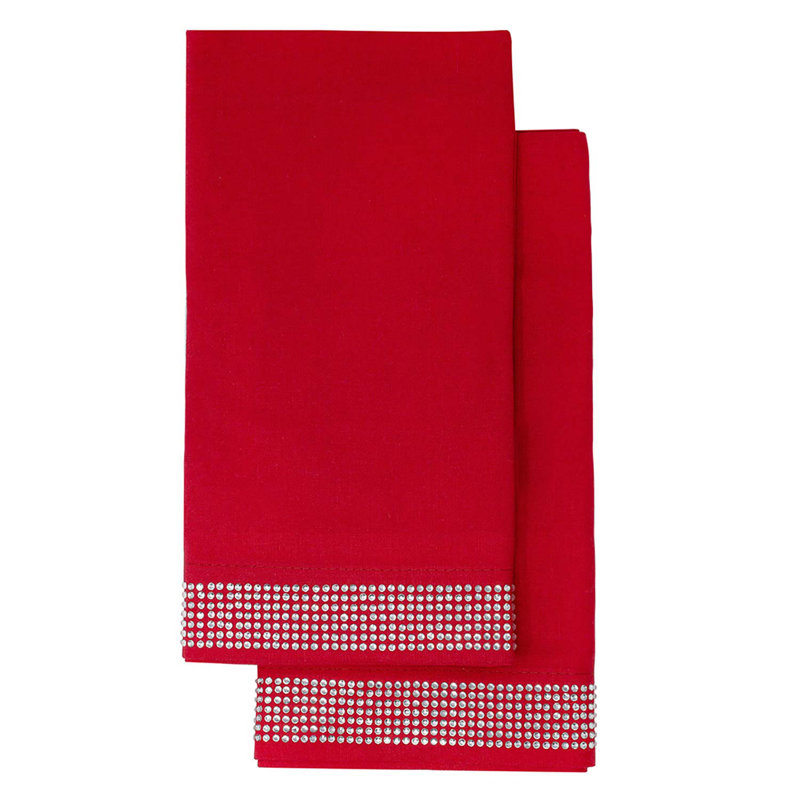 Sparkles Home | Rhinestone Stripe Napkin Set | 20" Square | Linen Cotton Blend | Set of 2, Red