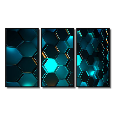 Hexagone turquoise - ensemble de salon géométrique