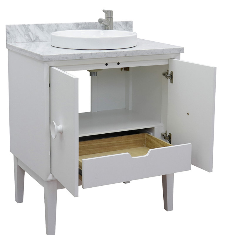 Crumley 31'' Free-standing Single Bathroom Vanity with Stone Vanity Top, White/White Carrara