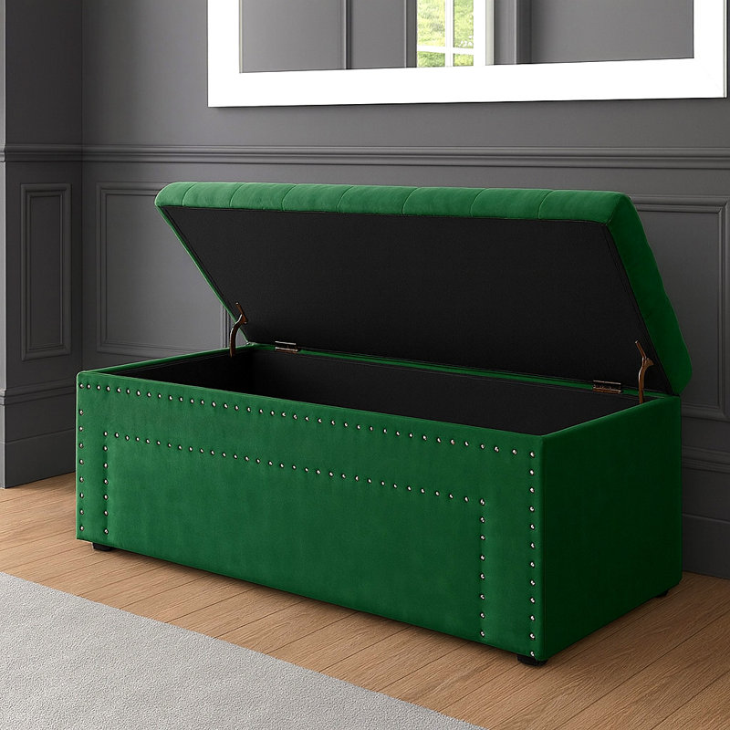 Duke Ottoman Storage Box - Chesterfield Upholstered Blanket Box - Plush Velvet Ottoman Bench with Storage, Forest Green