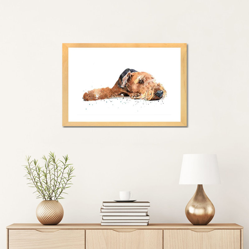 « Airedale » par Edararons, impression, Toile avec cadre en bois beige, Blanc, H 16 po x l 24 po x P 1 po