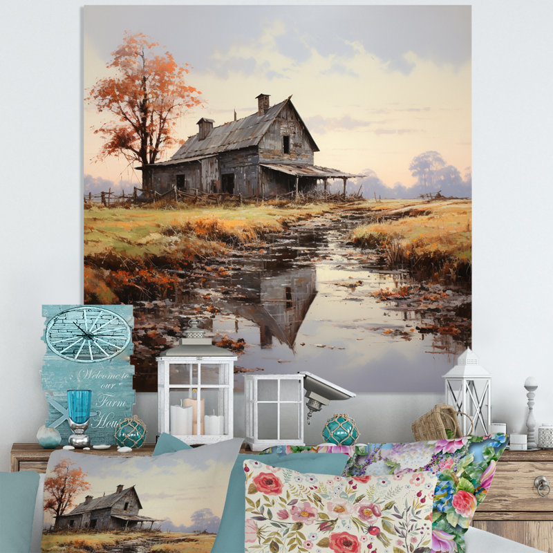 Barns Autumn Horizons II - campagne, impression sur métal, H 23 po x l 23 po x P 1 po