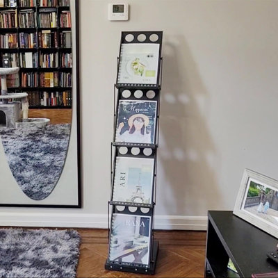 Foldable Magazine Rack, Metal,4 Pockets Literature Stand