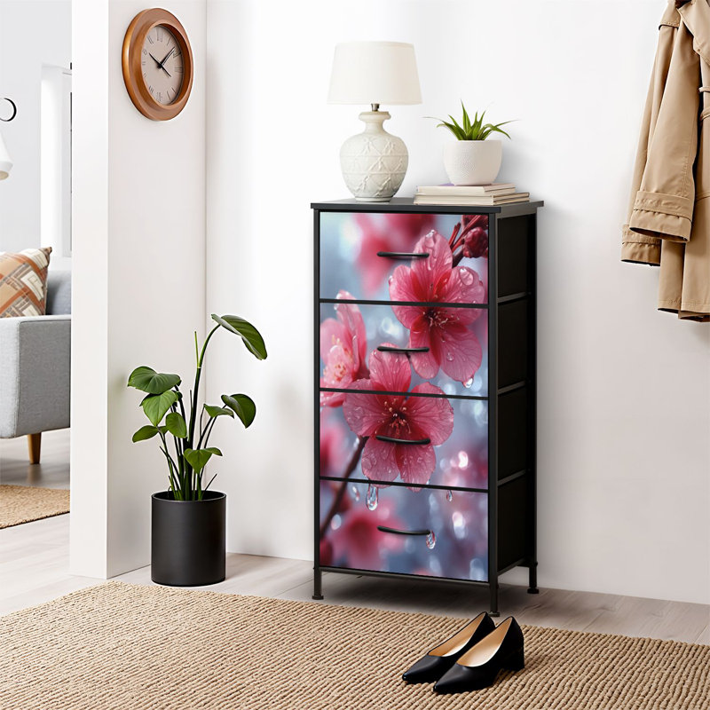 4 Drawer Dresser for Bedroom, Narrow Chest of Drawers, Wooden Top and Study Iron Frame 18"x37.5"-(WxH)