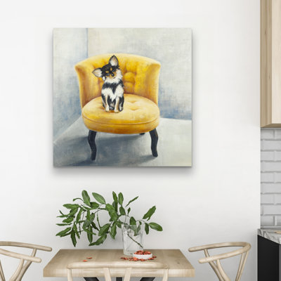 Long-haichihuahua on a armchair - 32"x32" art on canvas