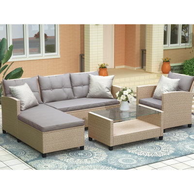 Patio Furniture Sets, 4 Piece Conversation Set Wicker Ratten Sectional Sofa With Seat Cushions -  Winston Porter, 330BA844B6D7473E8852F9D55355923D