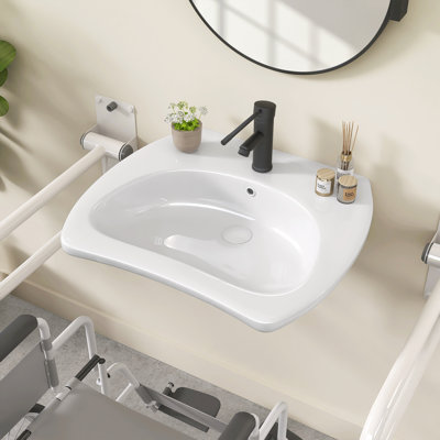 ADA U-Shaped Sink 24" x 20.7" x 6.9" Wheelchair Accessible Open Front Basin with Integrated Drain System