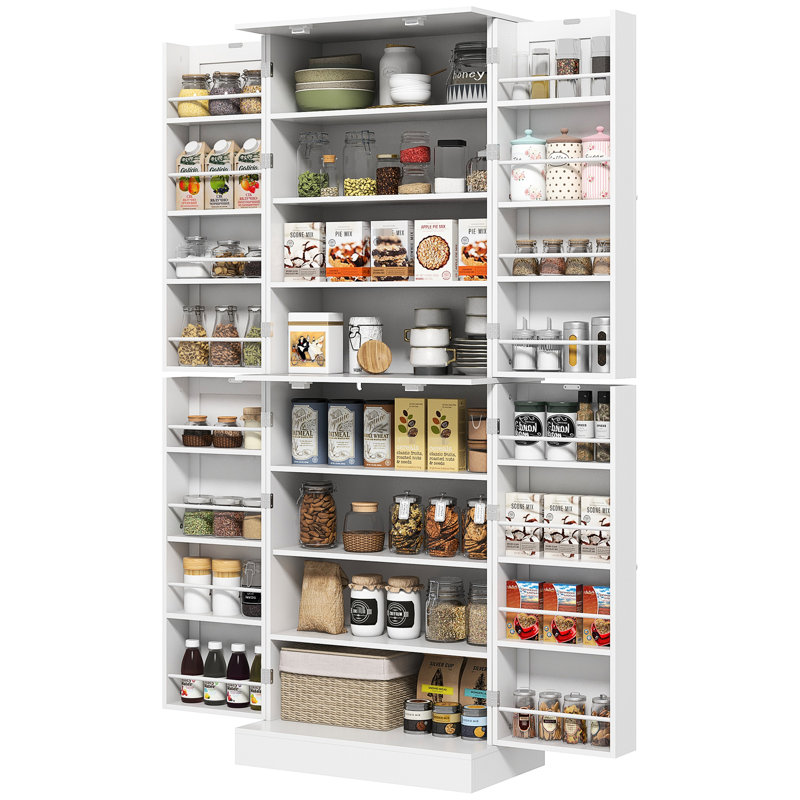 Garde-manger moderne de 65 po, armoire de rangement blanche avec portes et tablettes pour garde-manger