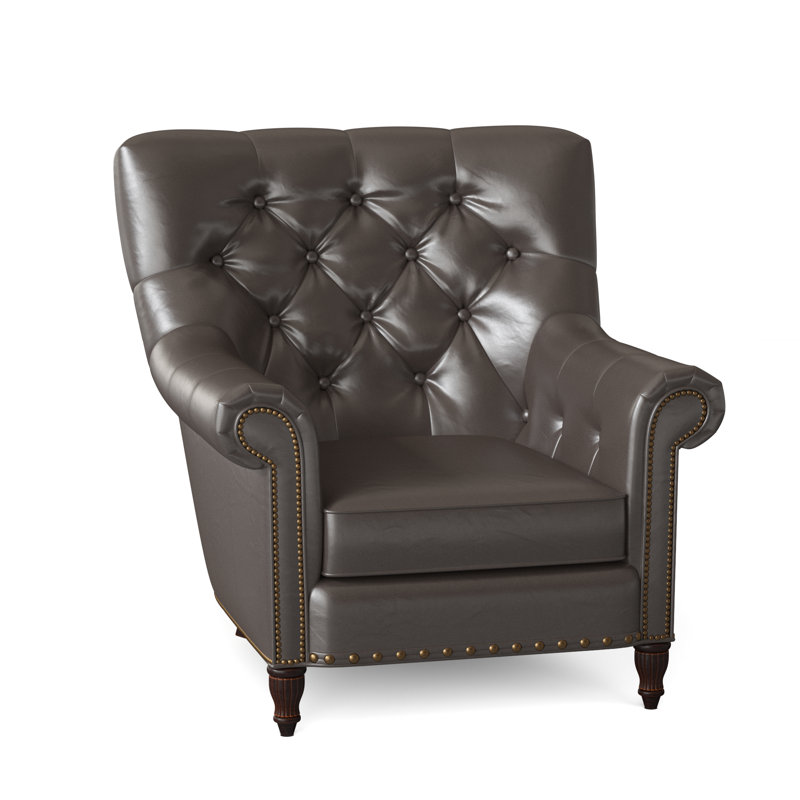 Kirby Leather Club Chair, Anilina Hunter Genuine Leather, Plantation, #9 & #54 French Natural