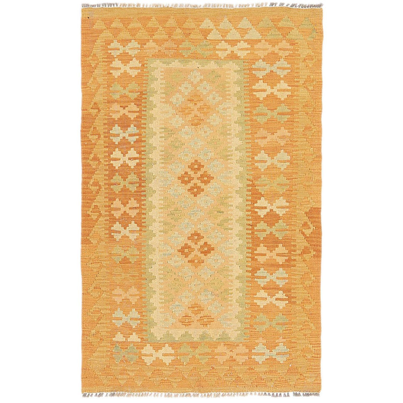 Tapis en laine beige 2 pi 7 po x 4 pi 3 po one-of-kind à la main noué la new Elland