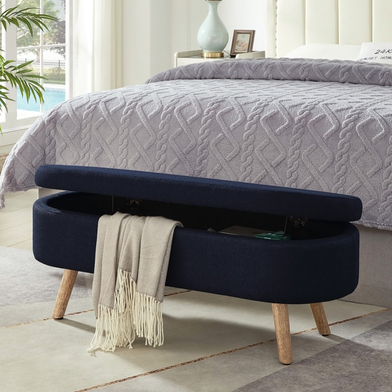 Banc de rangement avec repose-pieds ovale Luxury, Navy Blue, Navy Blue