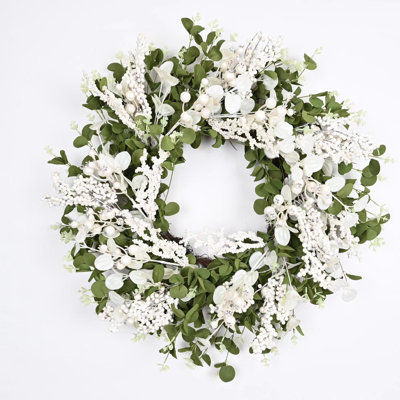 26" Artificial Farmhouse Greenery Mini Eucalyptus Blossoms Cluster Berry Christmas Day Winter Wreath For Front Door