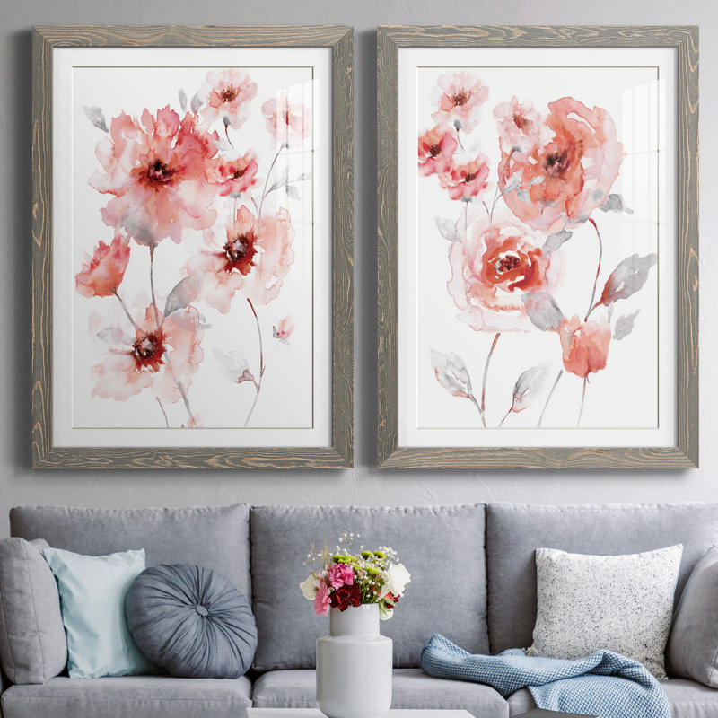 Translucent Blush I - ensemble de 2 reproductions d'art, H 44 po x l 31 po x P 1 po, Blanc, Cadre en papier gris