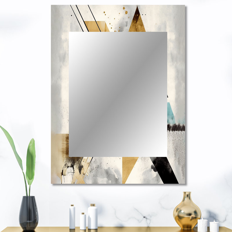 Green Triangle Boho III - Geometric Decorative Mirror, Modern Wall Mirror, Printed Metal Art, 40" x 30"