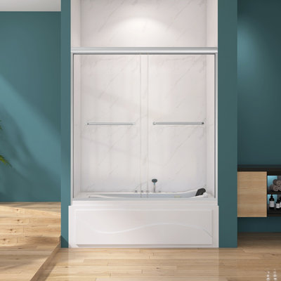 56 to 60'' W x 62'' H Double Sliding Tub Shower & Bathtub Doors Screen Door for Bathroom with Tempered Clear Glass