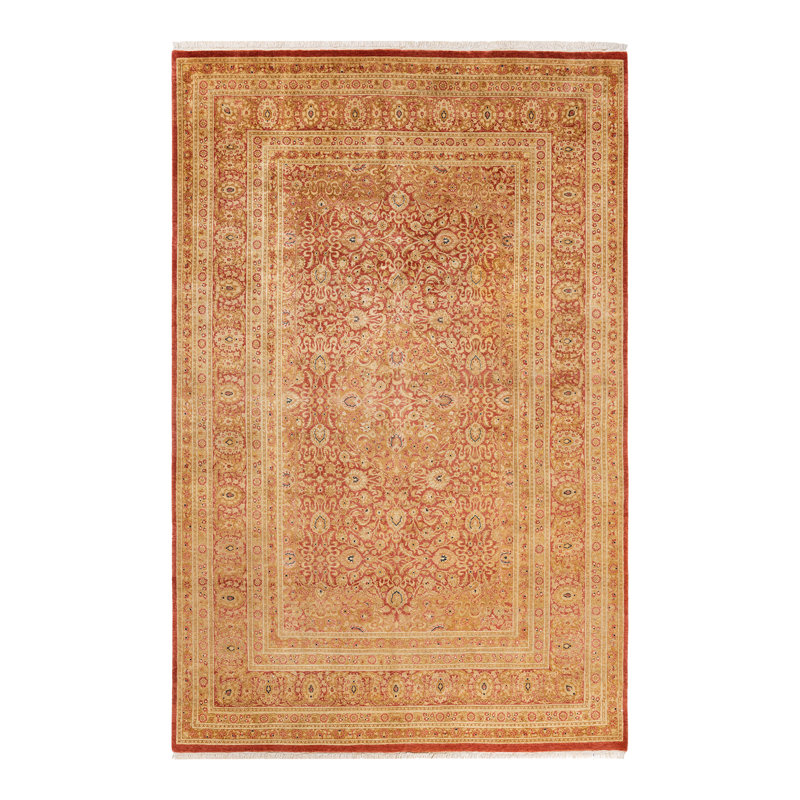 Tapis unique noué à la main Wolverton - orange, 6 pi 1 po x 9 pi 4 po