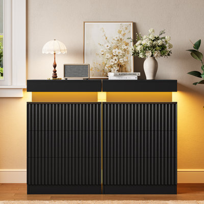 Ensemble de table de chevet moderne à 3 tiroirs de 2, table de chevet haute de 26,9 po avec lumière DEL, ports USB et prises de courant pour la chambre à coucher, appartement, dortoir