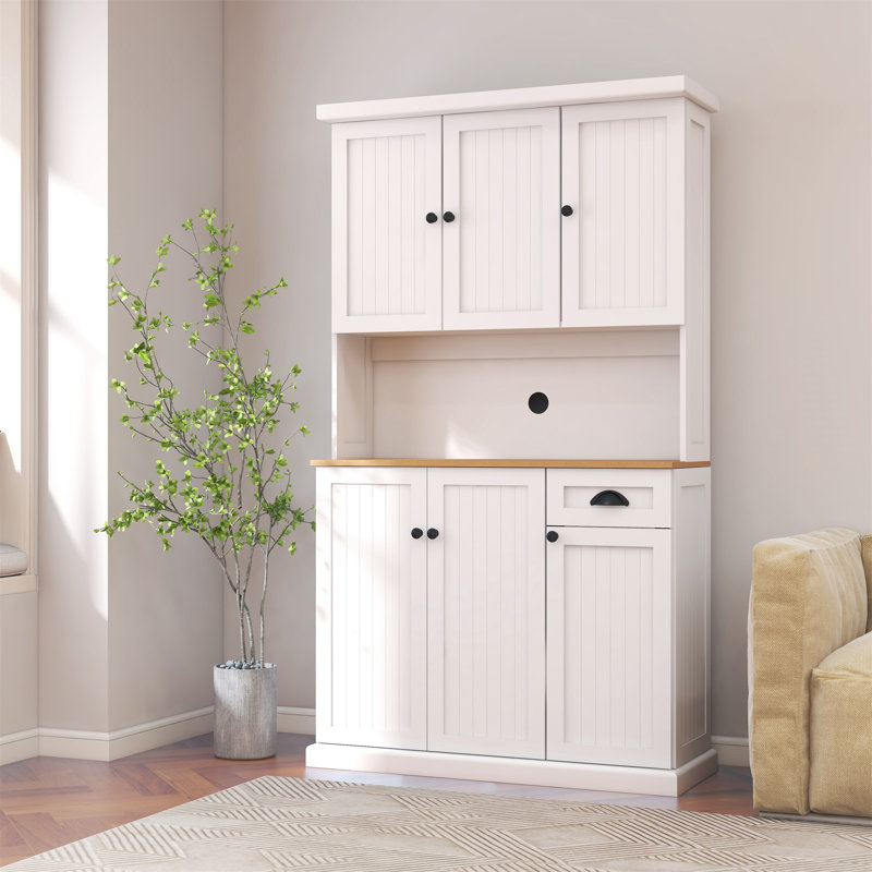 Armoire de rangement de 71 po avec comptoir pour four à micro-ondes 71 po, Blanc