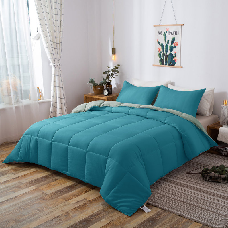 All Season Down Alternative Quilted Comforter Set-Reversible Bedding Set-Machine Washable, Queen Comforter + 2 Standard Shams
