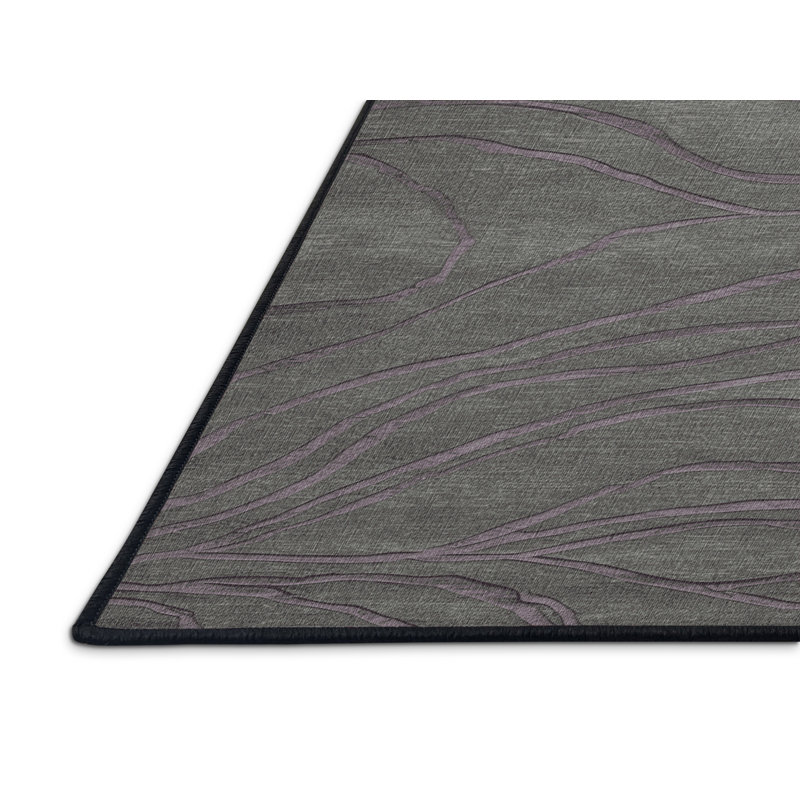 Machine Washable Abstract Black Area Rug, Square 8'