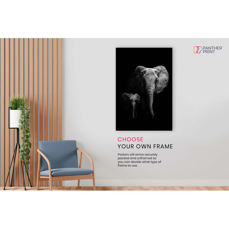 Mother And Child Elephants In The Dark - No Frame Print, 31cm H x 20cm W