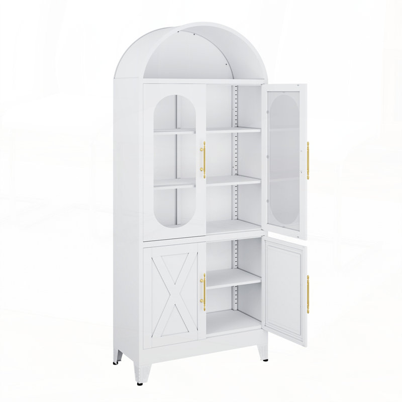 Farmhouse Style Kitchen Pantry with Glass Doors Multi-functional Storage for Home, White