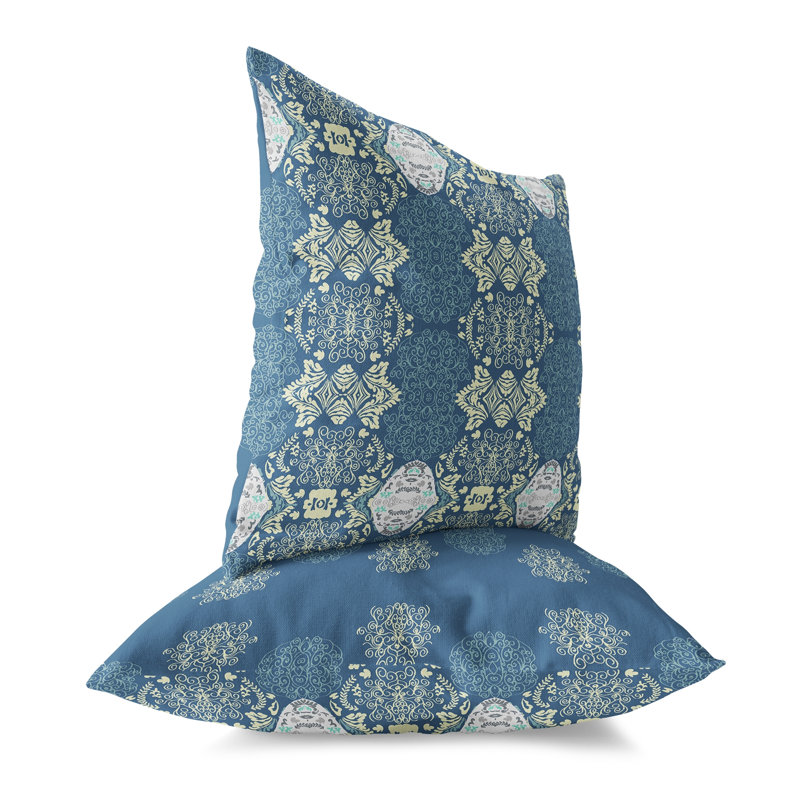 Housse de coussin décoratif carré en polyester Elegant Twirls Fennique, 20 po x 20 po, Bleu