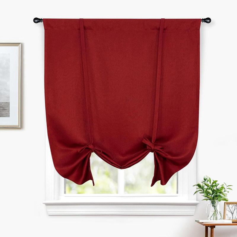 Makale Faux Linen  Textured Solid Color Blackout Tie Up Curtain for Kitchen Decorative Adjustable Balloon Rod Pocket Window Linen Curtain 1 Panel