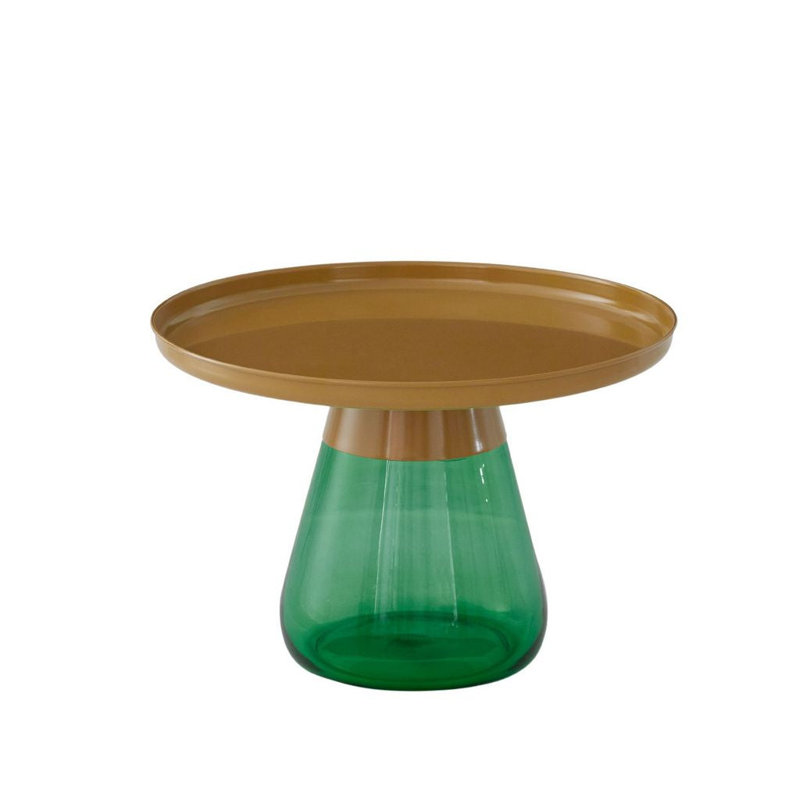 Table d'appoint ronde Aeryn 61 cm (24 po) avec plateau en titane doré mat et base en verre vert, H 17 po x l 24 po x L 24 po
