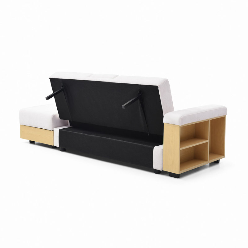 Convertible Sleeper Sofa Couch,Multifunctional Double Folding Sofa Bed,Storage Ottoman And Sofa Arm With  Box And Drawer, Drop Down Table With 2Cup Holders For Living Room,Apartment,Office